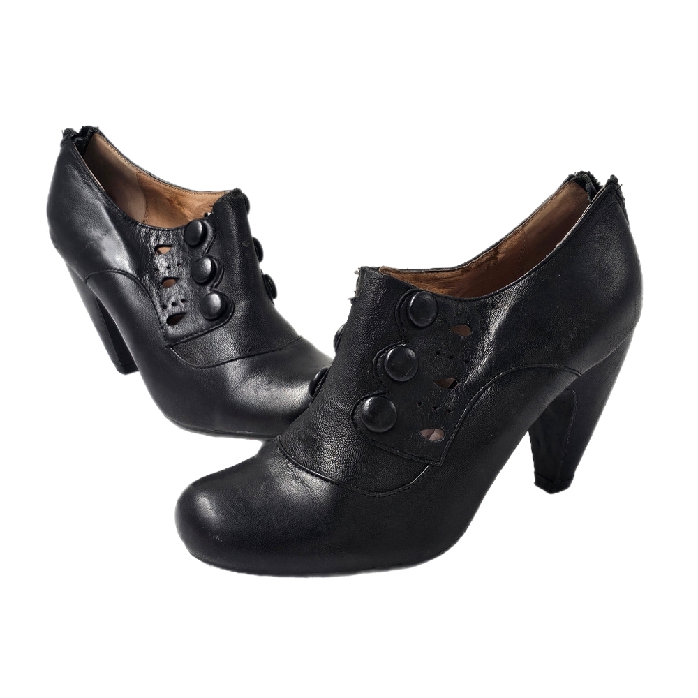 Miz Mooz Victorian Leather Shootie Booties Black Button Detail Sz 6.5 EU37